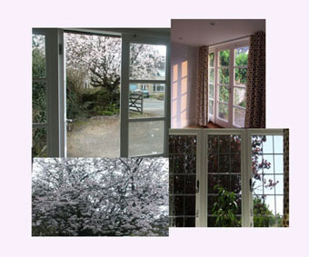 Photomontage showing views of exterior of property and french doors